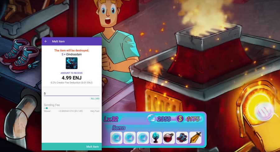 Melting Items in Enjin's Wallet. The procedure 