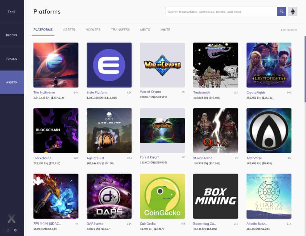 EnjinX 1155 Support Enjin launched the ERC-1155 support for EnjinX explorer, the world fastest transaction and token trackers which now allows traders and gamers to view, validate and keep track of ERC-1155 tokens, the next generation multi-function token standard popular in gaming, art and a number of other use cases.