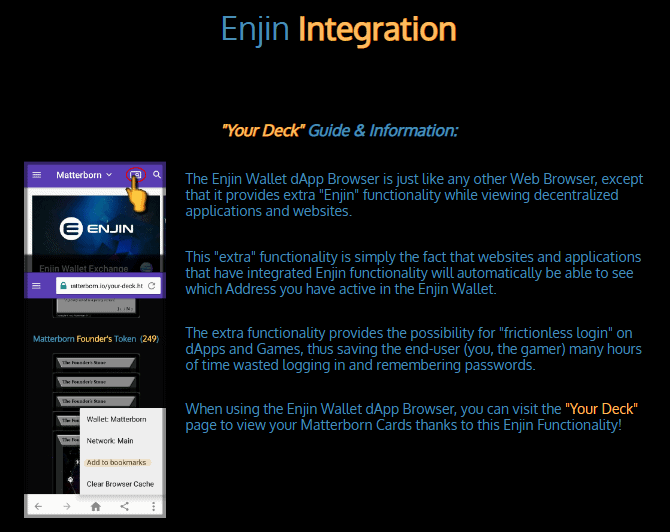 EnjSin dappbrowser matterborn A big shoutout to TheDappers, AltcoinBuzz, and Enjin for hosting this amazing event to spread more awareness about the amazing things Enjin is doing and is able to do. The meetup was about a 2hours event held in Singapore and people of all ages were streaming in to learn more about Enjin.