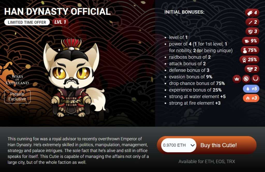 han dynasty official A series of developments are on schedule for the popular collectible game, Blockchain Cuties which is adding a lot of different features in the game. The Land sale is now available and players can purchase between different types of land, whether it is a small island or a major capital with political influence.