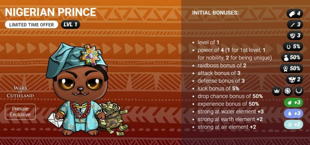 nigerian prince A series of developments are on schedule for the popular collectible game, Blockchain Cuties which is adding a lot of different features in the game. The Land sale is now available and players can purchase between different types of land, whether it is a small island or a major capital with political influence.