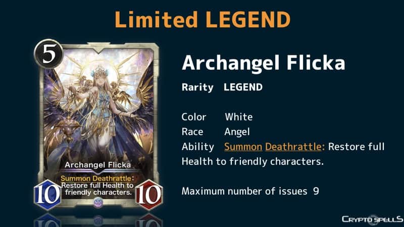 Cryptospells archangel Cryptospells is the latest Japanese blockchain trading card game and is part of the MCH+ program as well. They have achieved 600 ETH in card sales on the first day of presale and over 800 ETH in card sales to date. Their crowdsale began on 25th June and will end on 9th July. Currently, Cryptospells has over 8000 players with over 170k battles concluded. Due to MCH+, cards in Cryptospells will be made usable in MCH as an extension.