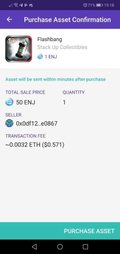 flashbang purchased The highly anticipate Enjin Marketplace launched today and now gamers can trade their ERC-1155 assets without having to rely on trading channels. Enjin is pushing further for mainstream adoption with a number of products, and now the Enjin Marketplace provides a hassle-free way for investors and players to safely initiate peer-to-peer trades.
