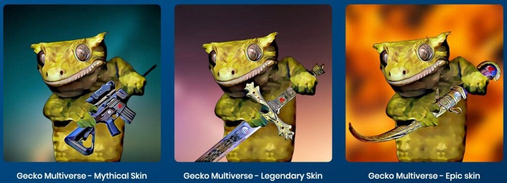 Gecko skins Today I’m chatting with Gecko Multiverse, an Enjin community member and long time friend of the Multiverse Brotherhood, who has really taken time out to show what can be done in the Enjin Ecosystem. He took the courage to approach developers to implement his community items into their games, and showed what could be achieved by anyone with cooperation and enthusiasm. You’ve probably seen some of his fun videos showing how such items can work in games like, Forgotten Artifacts. I think it’s great to see what such active community members are up to, and find out what drives them to share their gaming experiences. Let’s get the down low from the gecko:)