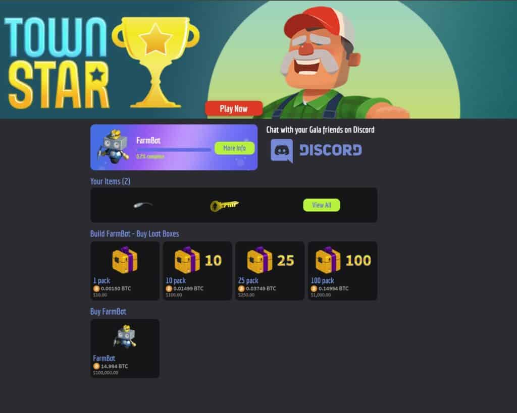 Town Star farm bot blockchain game gala network Town Star dubbed two days ago as the first game in Gala Network, a blockchain-based infrastructure founded by Eric Schiermeyer, cofounder and former analytics expert at Zynga.
