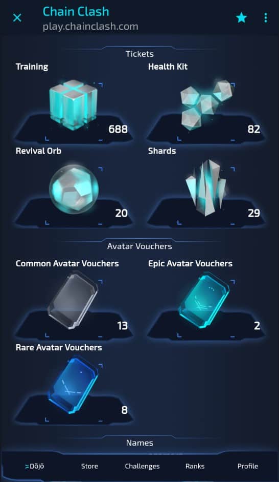 Available in-game items in chain clash.
