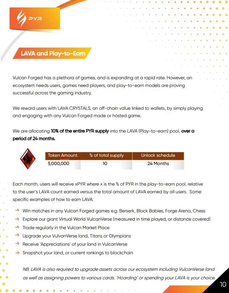 Vulcan Forged Reward Pool from the whitepaper