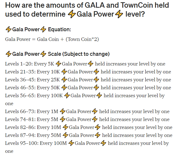 Gala Power cheat sheet