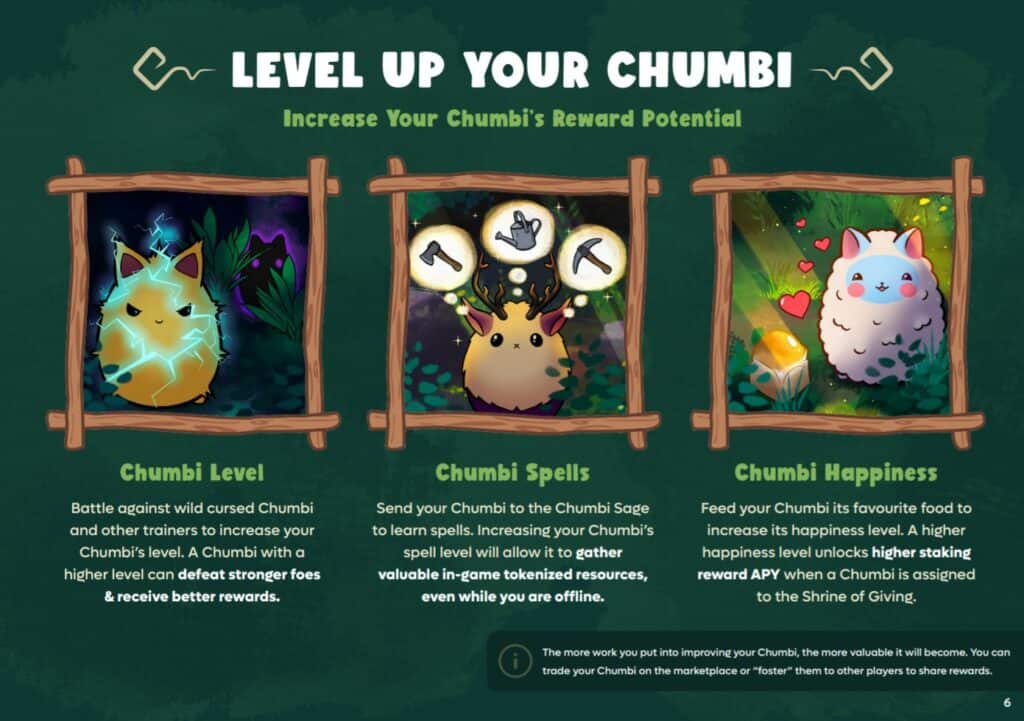 chumbi valley chumbies Chumbi Valley is an upcoming role-playing, Play-to-Earn (P2E) game. The game will be playable on PC, MAC, Android, and later in IOS. It is based on Polygon Network because of its transaction speed and low fees.