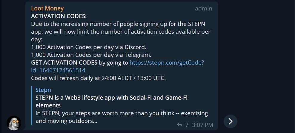How to Get a STEPN Activation Code From Telegram.