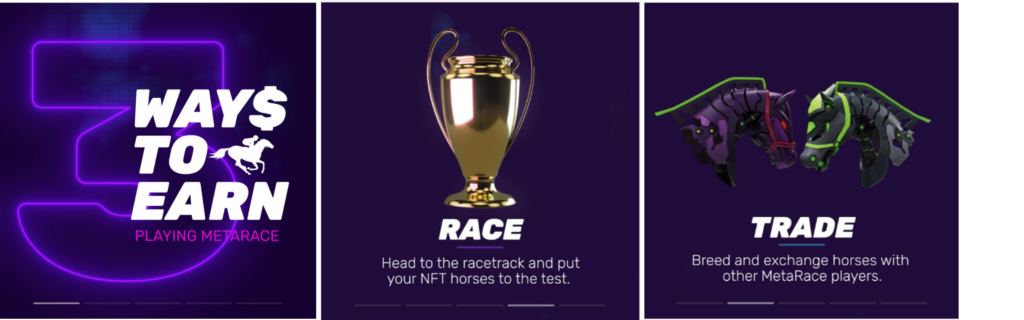 The races are the competitive element of MetaRace. In this, players choose their best horses and compete in races shown in a 2.5D perspective. 