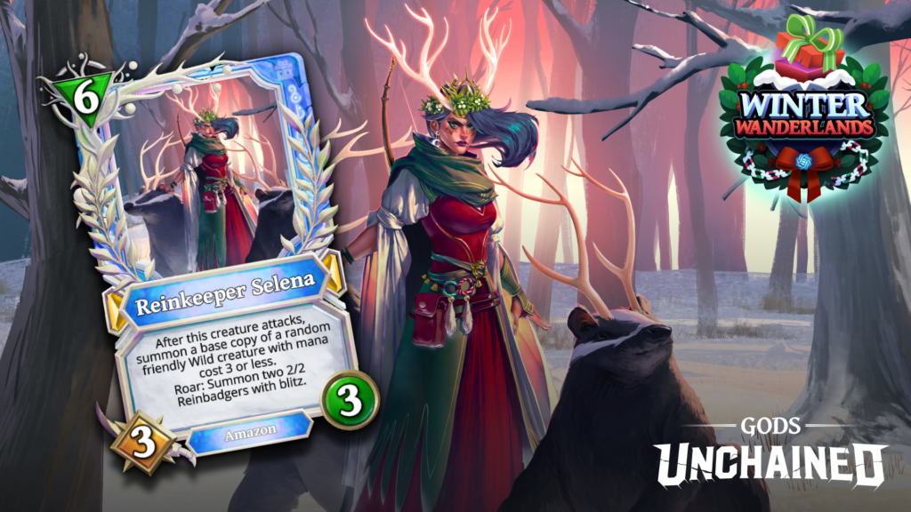 Media Reinkeeper Selena Card Reveal Leading Web3 trading card game Gods Unchained is celebrating Christmas by releasing 20 holiday-themed NFT collectibles called Winter Wanderlands.