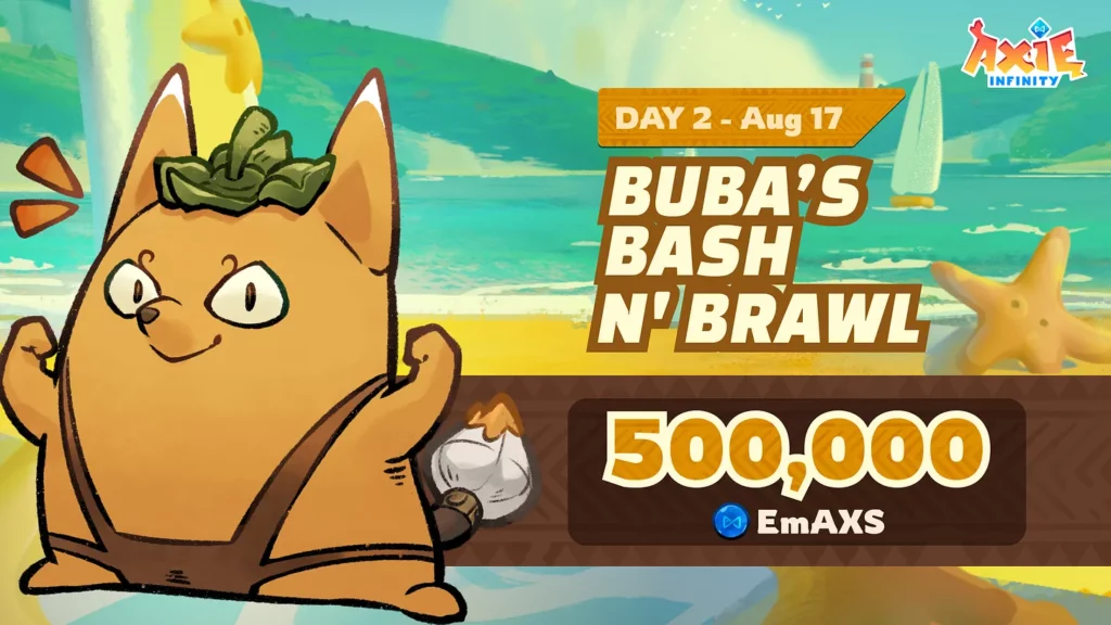 Axie Olympics bubas rash n brawl The first-ever Axie Olympics: Grand Summer Showdown has been unveiled, allowing players to participate in a series of six contests over six days to win a share of the 3,000 AXS prize pool and exclusive cosmetic rewards.