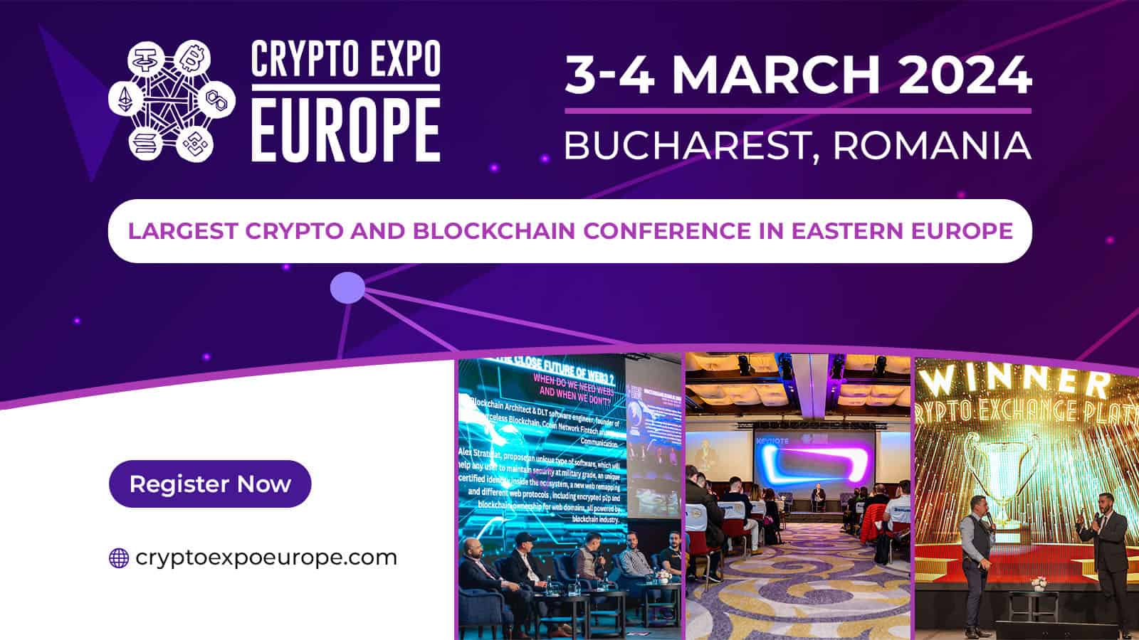 Bucharest, Romania, 3-4 March 2024 –– The highly anticipated Crypto Expo Europe (CEE) will take over the luxurious Radisson Blu Hotel in Bucharest, Romania on March 3. The two-day event, the largest crypto and blockchain conference in Eastern Europe, is expected to attract over 3,000 attendees including leading lights from the worlds of tech and crypto, as well as institutions, regulators, entrepreneurs, and avid Web3 enthusiasts.