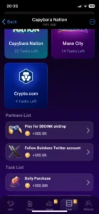 Capybara Nation gameplay screenshot 2 – Minigames crypto game on Cronos