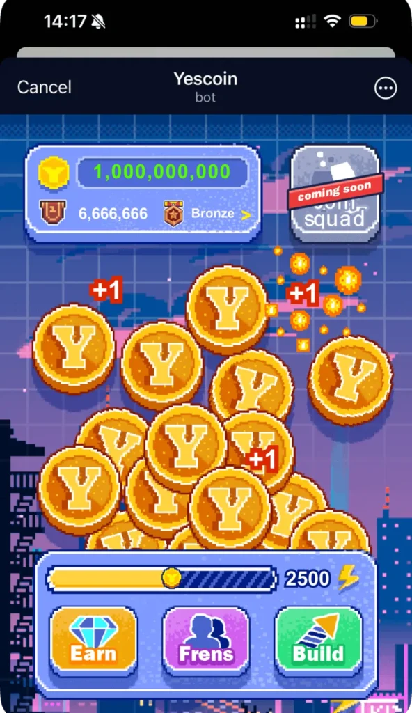 Yescoin gameplay screenshot 1 – Casual crypto game on TON