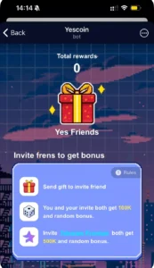 Yescoin gameplay screenshot 3 – Casual crypto game on TON