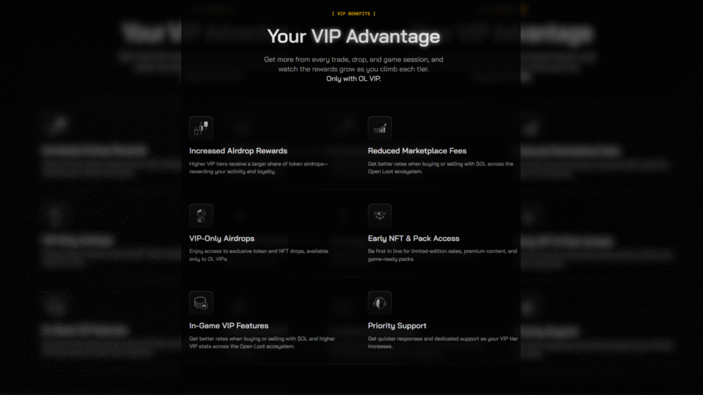 Unlocks Access to Exclusive Benefits with Open Loot's VIP Program 32 open loot vip advantages The Open Loot VIP Program is designed to reward user activity and engagement. The initiative offers exclusive benefits, including reduced marketplace fees, priority support, and access to premium in-game features.