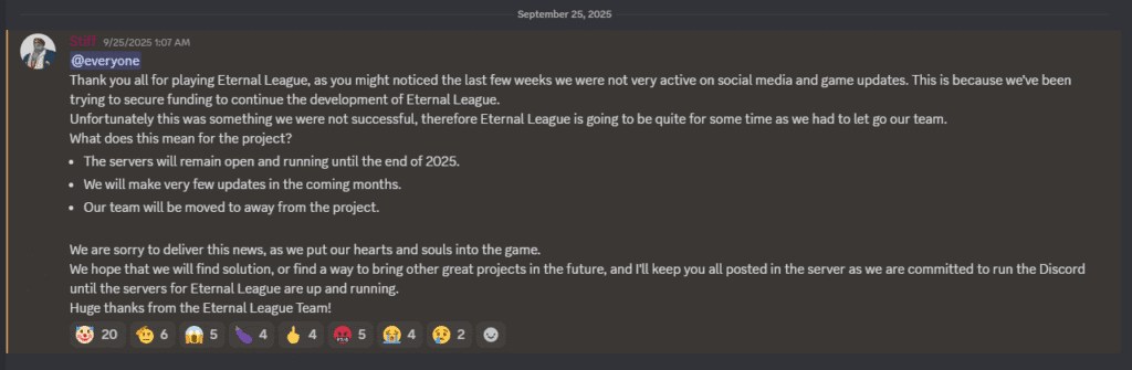 Eternal League Stop Operations, Servers Stay Up Until 2025