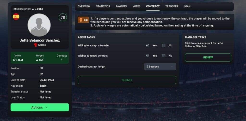 soccerverse renew player contract This is the second part of the Soccerverse Review Series.