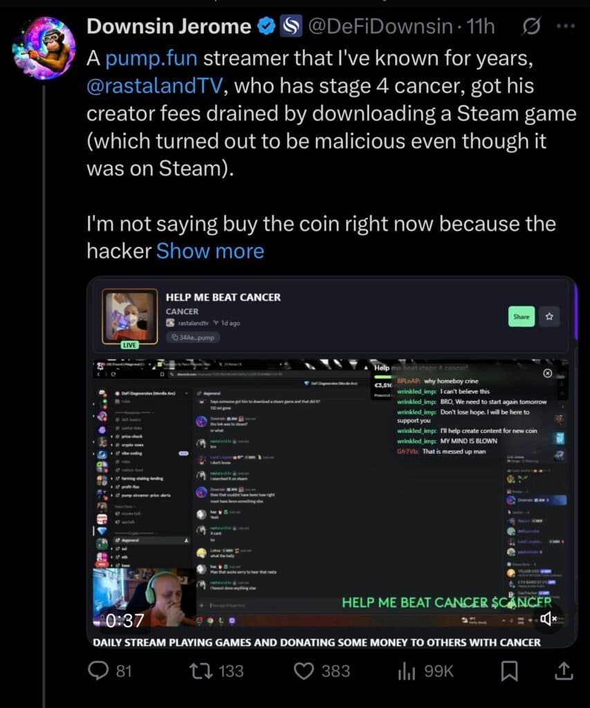 Stage-4 Cancer Streamer Loses $32K to 'BlockBlasters' Game Malware