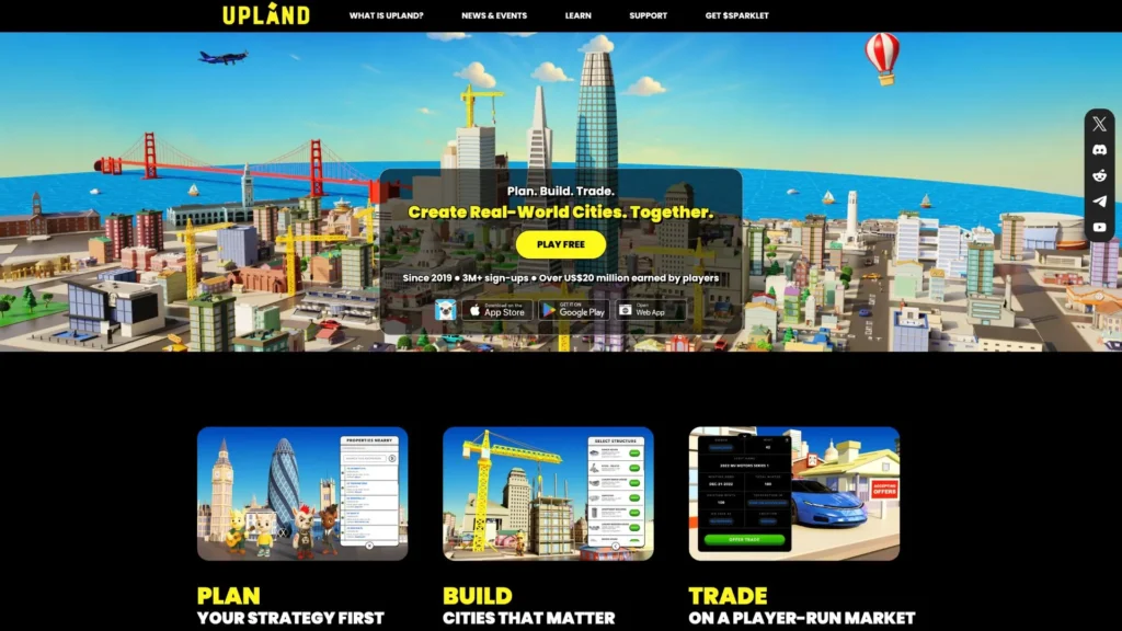 upland plan build trade Upland has introduced a significant update to its platform, termed "Upland 2.0." This new phase is aimed at emphasizing the core features of the game—owning, trading, and developing properties that are mapped onto actual real-world locations. The refresh includes a redesigned website, a new logo, and updated messaging that seeks to clarify Upland's vision to both newcomers and existing users.