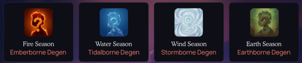Different Ultra Rare Degen NFTs in the Enjin Multiverse Quest Essence of the Elements