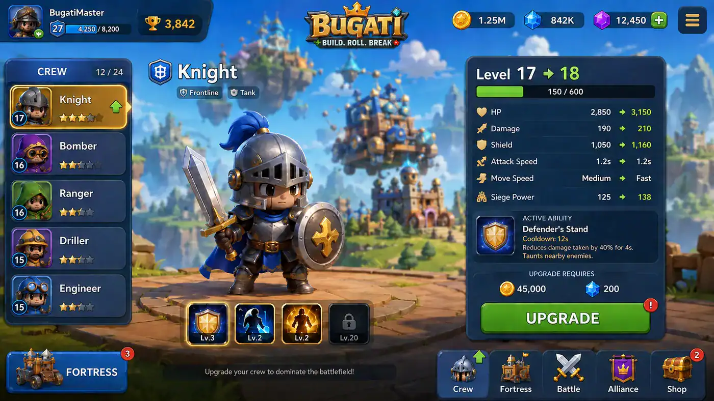 BUGATI GAME 1 BUGATI has officially launched its early access campaign on the Base Mainnet, marking a significant step toward public availability. This first phase is limited to 5,000 participants and centers around a novel gaming concept where players create, crew, and combat using mobile fortresses in a detailed virtual environment.