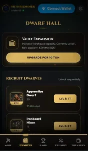 Mithril Miner gameplay screenshot 2 – Idle crypto game on TON