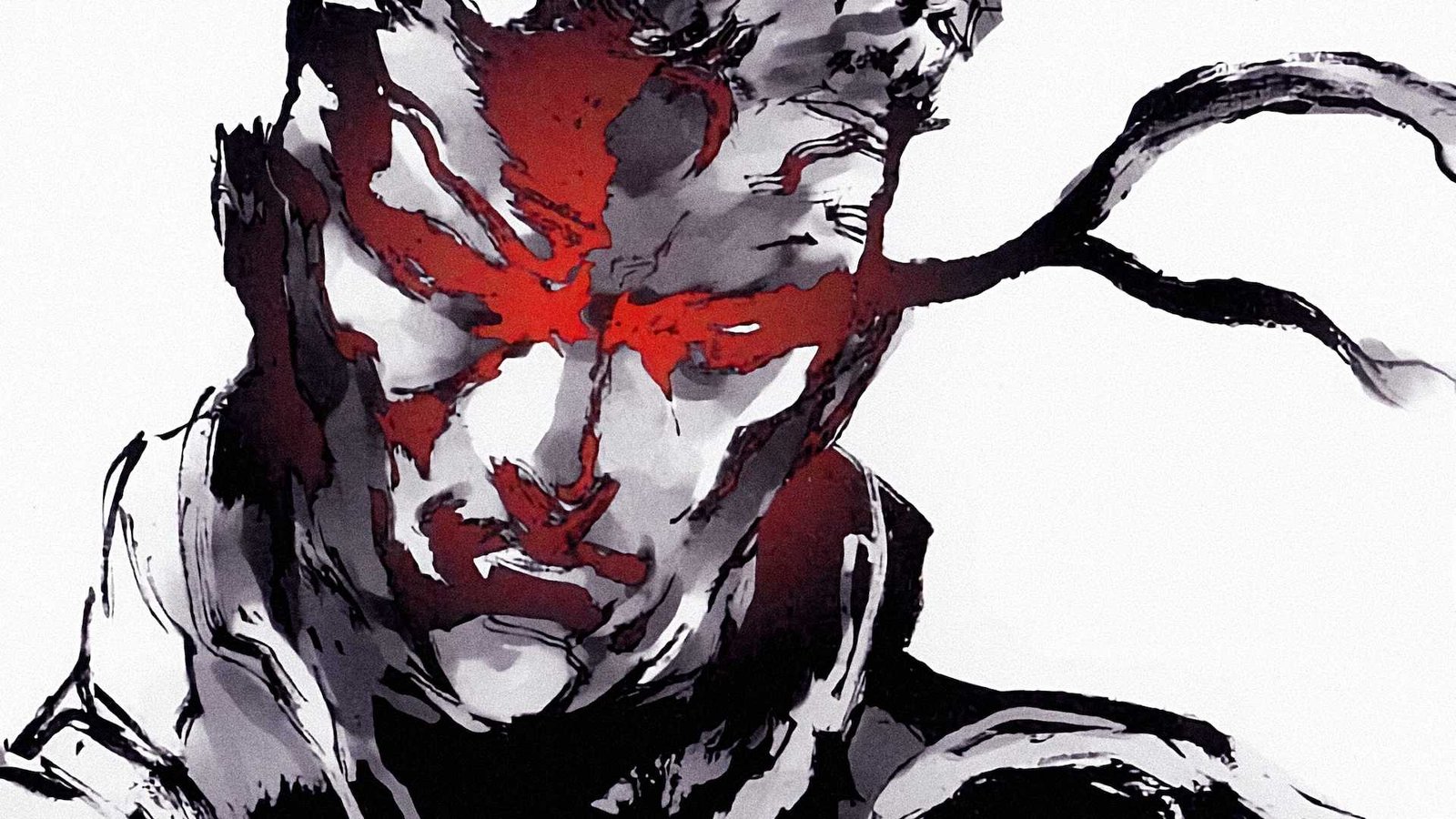 Metal Gear Solid's cover art, with a stylized red and black portrait of Snake.