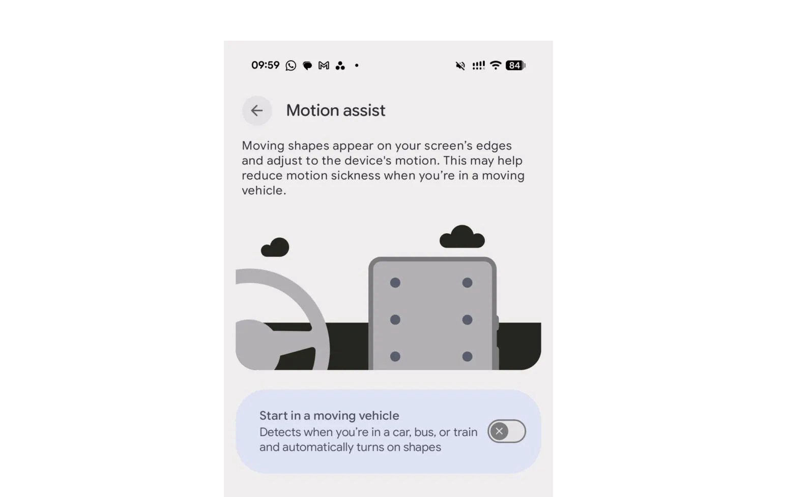 androids motion assist dots actually stop car sickness hands on A new Android feature now reaching users has been shown to cut down on motion sickness — sometimes wiping it out entirely — when you're staring at a phone in a moving car. Google calls it Motion Assist, and the resemblance to Apple's Motion Cues, which debuted in 2024, is close enough that nobody inside Google is bothering to deny it.