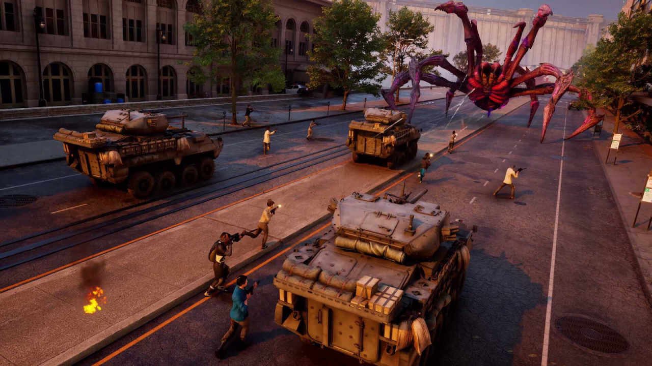 BeastLink Drops Battlefield-Scale Warfare Into a Pacific Rim Kaiju Sandbox 29 Soldiers and tanks shooting at a giant spider in BeastLink.