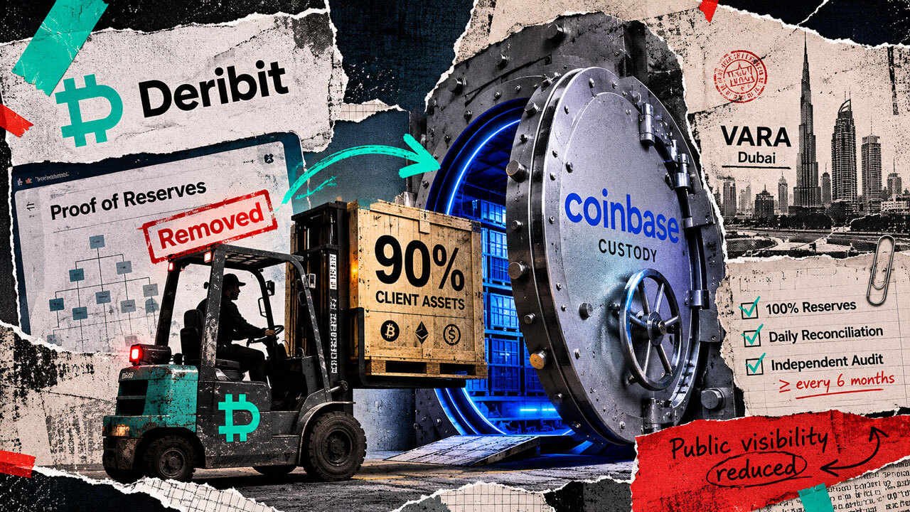 deribit moved 90 of client assets to coinbase now its daily proof of reserves check is going away Come Sept. 1, the one page that let anyone check Deribit's arithmetic disappears.