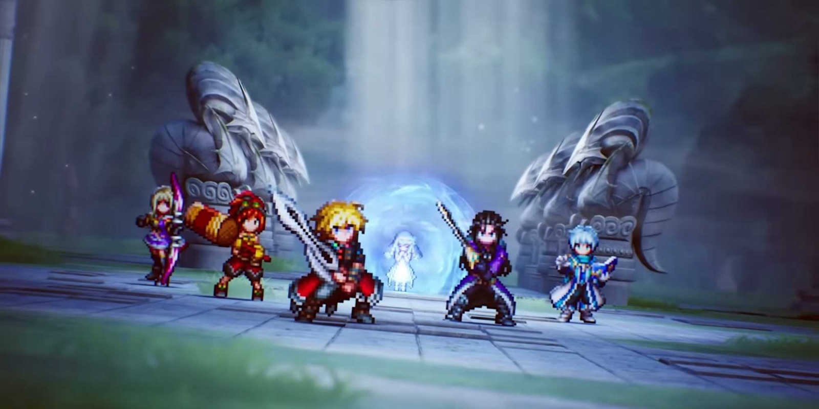 Party members from FINAL FANTASY RESONANCE are assembled, ready for battle.