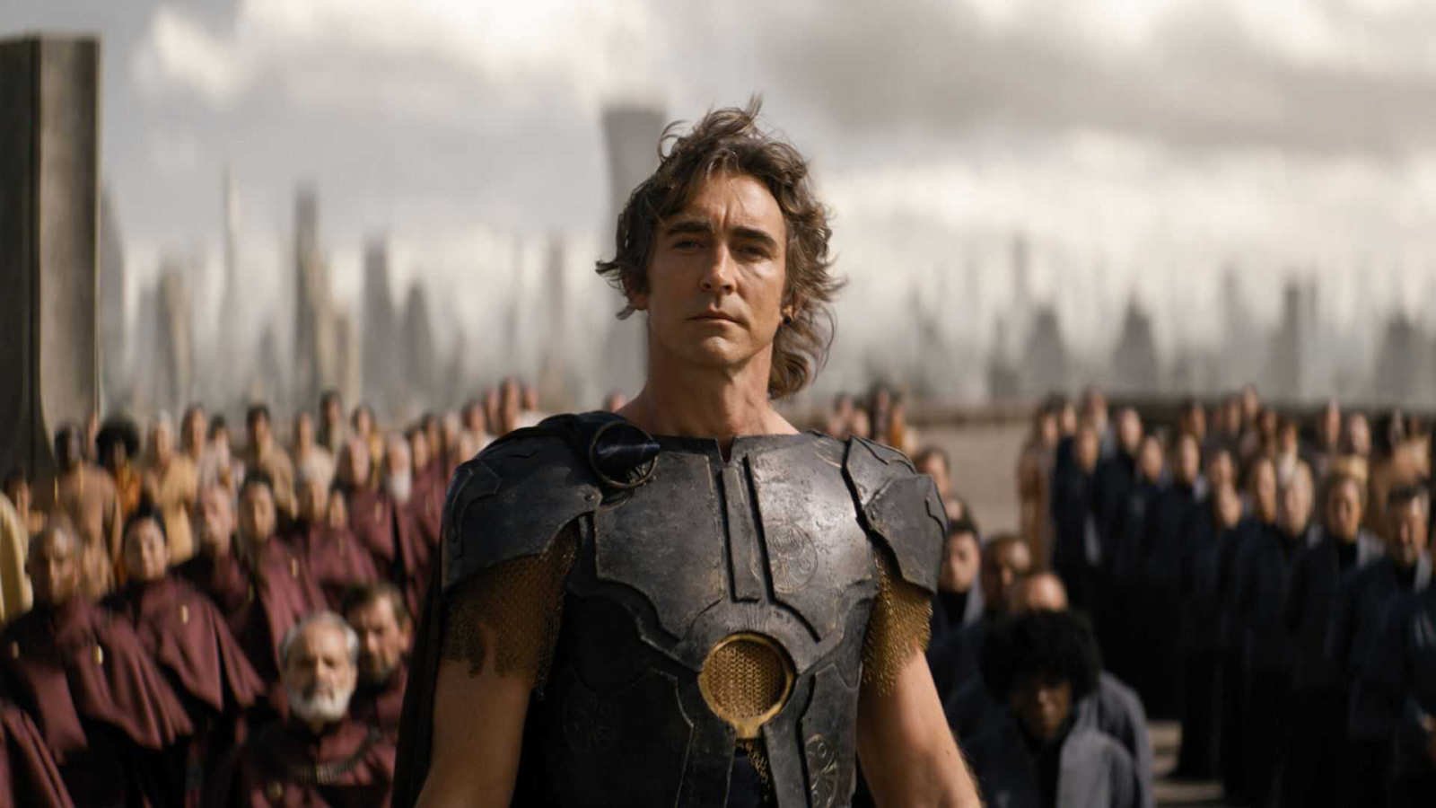 Lee Pace in front of an army in Foundation
