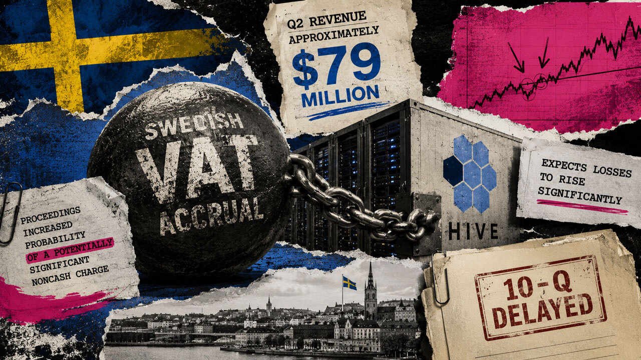 hive posts 79m in q2 revenue then delays its 10 q over swedens sek 765 6m vat claim HIVE Digital Technologies' June quarter comes down to three figures, and just one of them is anywhere near settled. Preliminary revenue sits at roughly $79 million. Assessed Swedish VAT exposure stands at SEK 765.6 million. And then there's an accounting accrual the company openly admits it cannot yet put a number on.