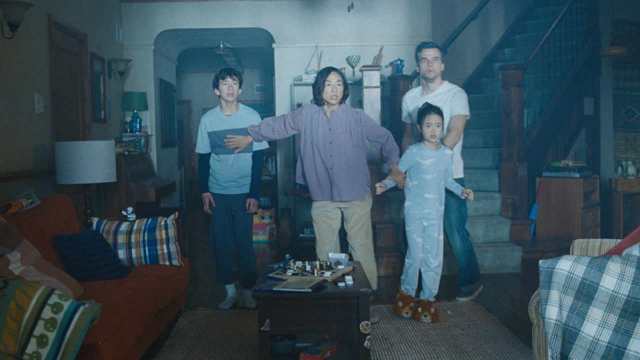 27% on Rotten Tomatoes, No. 1 on Earth: Inside Netflix's 112-Minute Sci-Fi Thriller 28 An image from The Last House from Netflix. IT shows a family of four standing together in their house in the dark. A bright light outside shocks them.