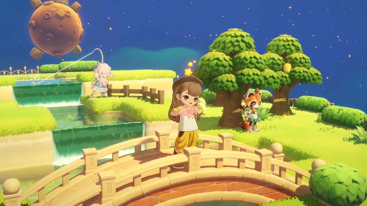 A Petit Planet character stands on a bridge