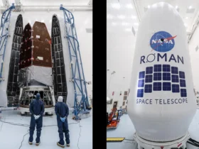 roman space telescope buttoned up inside falcon heavy fairing ahead of aug 30 launch NASA's Nancy Grace Roman Space Telescope vanished behind closed doors on Aug. 21. Inside the Payload Hazardous Servicing Facility at Kennedy Space Center in Florida, crews sealed a 43-foot shell around the observatory — and barring a serious setback, no one will lay eyes on it again.