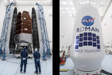 roman space telescope buttoned up inside falcon heavy fairing ahead of aug 30 launch NASA's Nancy Grace Roman Space Telescope vanished behind closed doors on Aug. 21. Inside the Payload Hazardous Servicing Facility at Kennedy Space Center in Florida, crews sealed a 43-foot shell around the observatory — and barring a serious setback, no one will lay eyes on it again.
