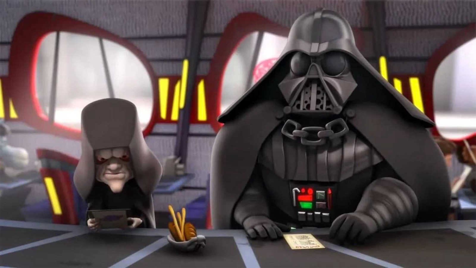 Two animated characters in Star Wars Detours.