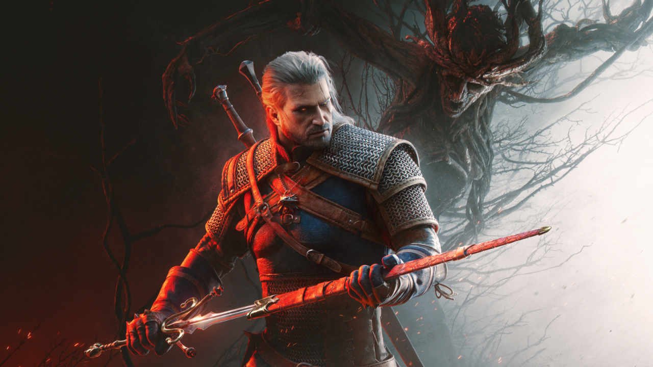 The Witcher 3 Songs of the Past key art cropped showing Geralt holding a new sword in front of some sort of monster