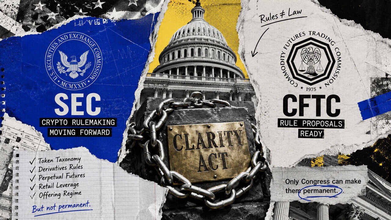 CLARITY Act's odds slide to 10% as Trump hosts Coinbase, Ripple and Wall Street exchanges 28 SEC and CFTC plans to write crypto rules without Congress – but they can’t make them permanent