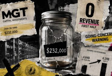 zero revenue 35 crated rigs and 1 65 billion new shares how mgt is buying time MGT is sitting on $232,000 in cash. Over a span of just over seven months, it tacked roughly 1.65 billion common shares onto its count. The two figures appear in the same filing, and the share issuance is the only reason the cash line hasn't gone to zero.