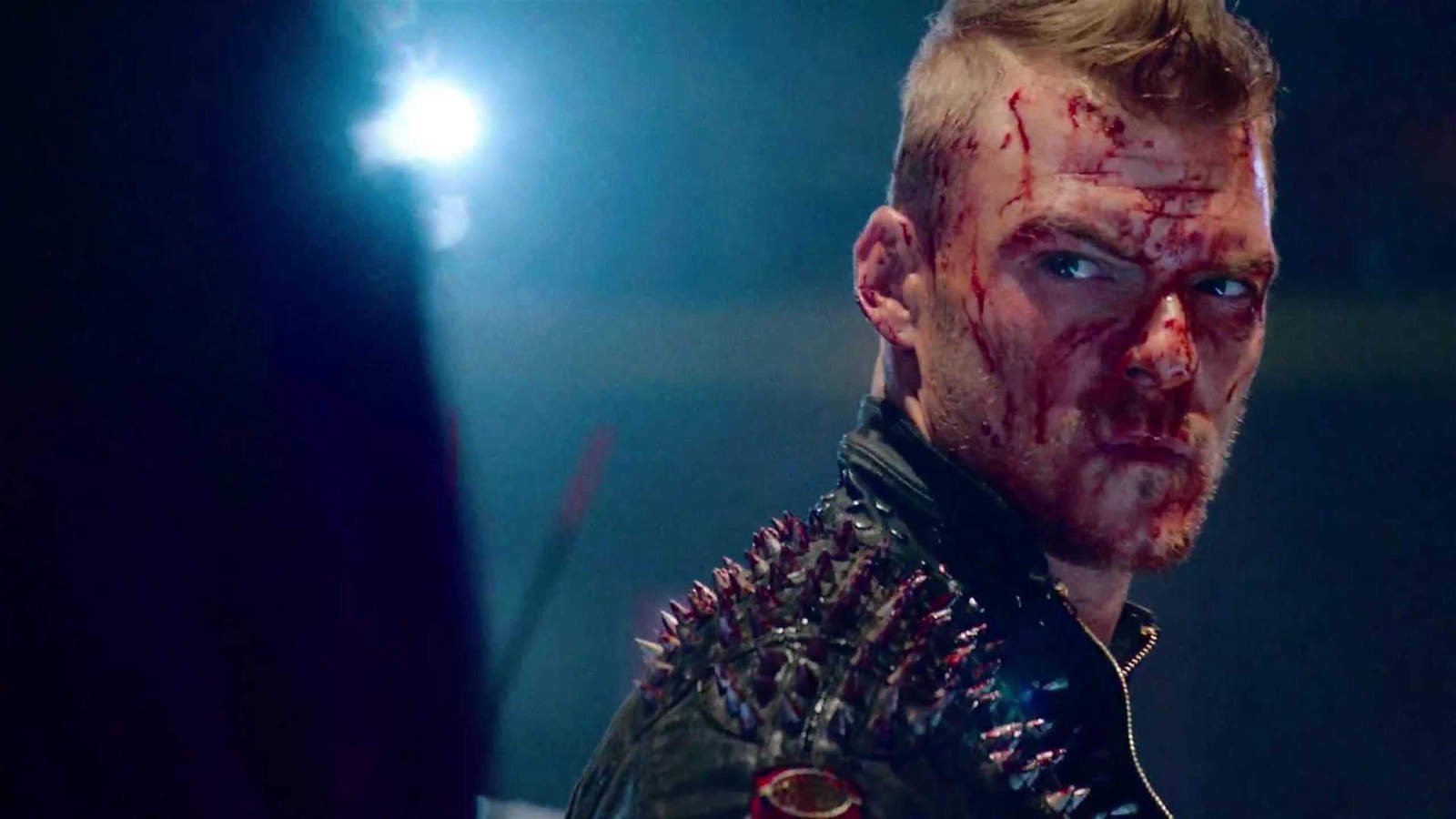 Blood Drive: Alan Ritchson's Forgotten 13-Episode Sci-Fi Racer Is Fallout by Way of Mad Max 28 Barbie (Alan Ritchson) covered in blood in Blood Drive.