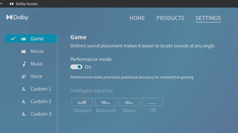 Dolby Atmos for Headphones performance mode enabled