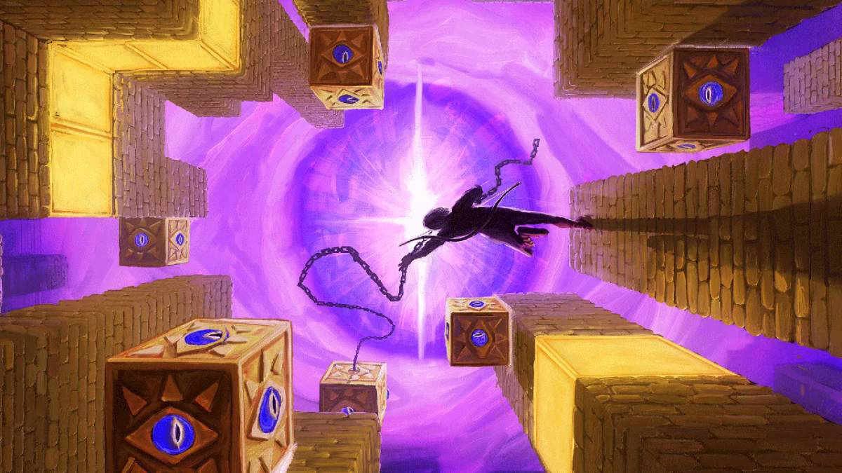 he who watches turns gravity inside out and outdoes portal Picture yourself on the stone floor of a chamber with a bow in your hands. An arrow goes into a box, you haul it up the wall, and you release it while hanging upside down from the ceiling. It doesn't fall. Gravity has decided to take your side for once.