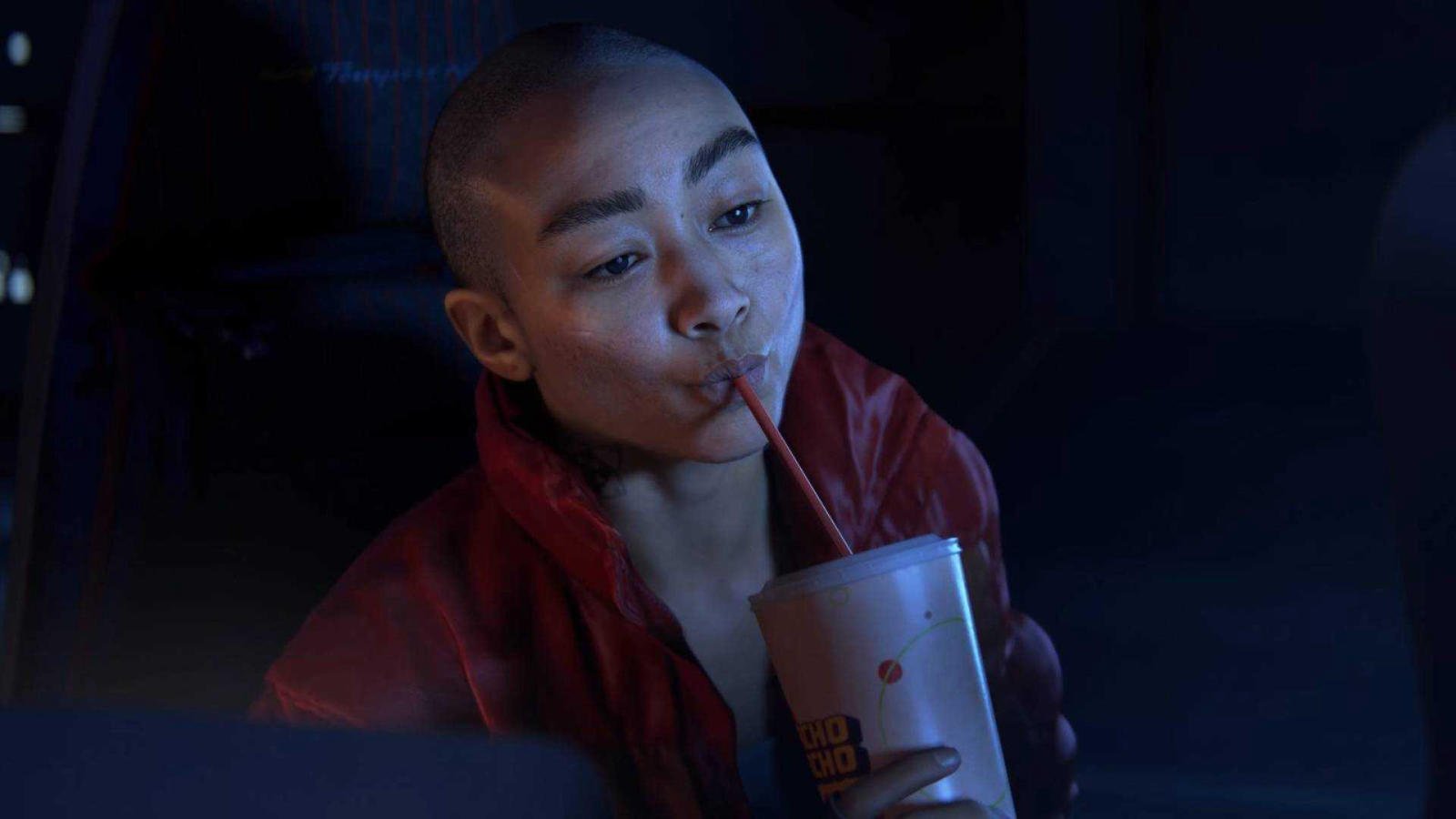 Jordan drinking a drink in Intergalactic: The Heretic Prophet.