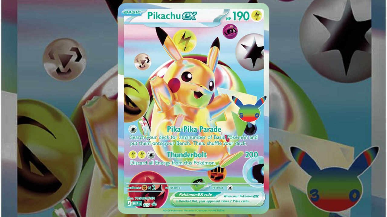 Pokémon TCG 30th Anniversary Binder Collection Pushed Back Two Months to December 4 30 Pikachu ex promo card 107 from the pokemon 30th collection