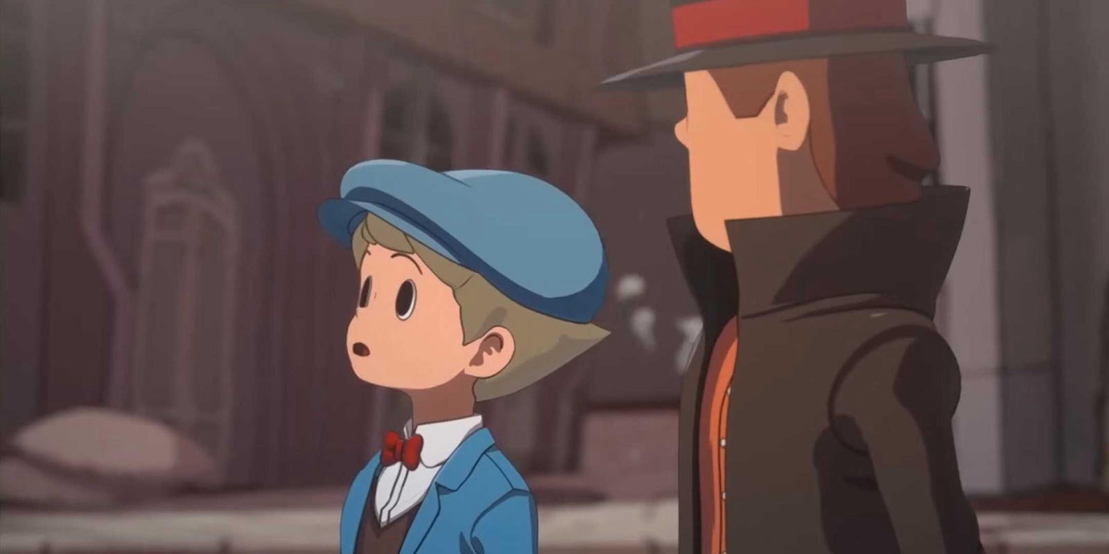 Luke Triton and Professor Layton in conversation in New World of Steam.